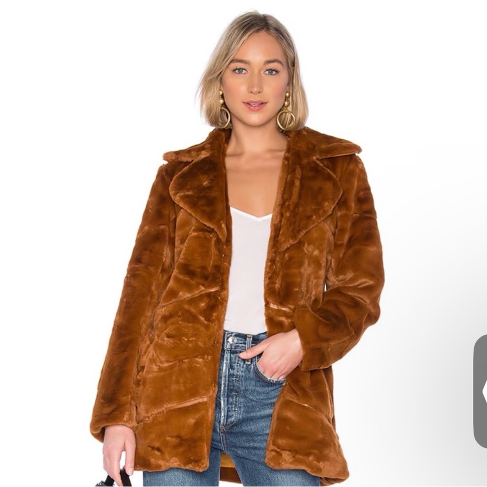NWT MINKPINK Pumpkin Spice Brown Orange Faux Fur Penny Lane Jacket Coat — SMALL